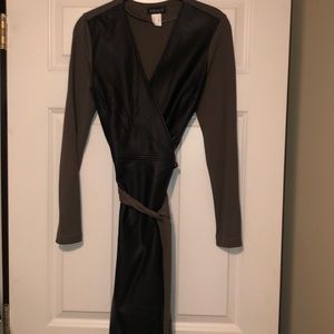 Faux leather wrap dress